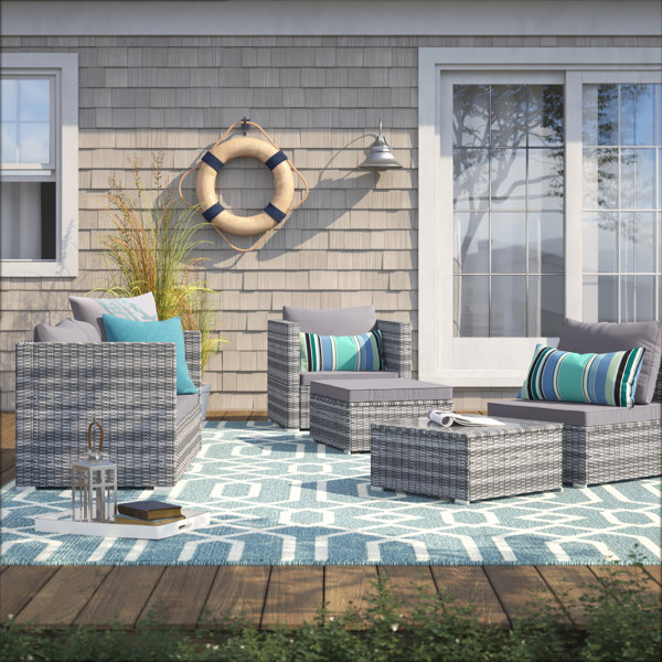 Beachcrest Home Augusta 6 Piece Rattan Sectional Seating Group with